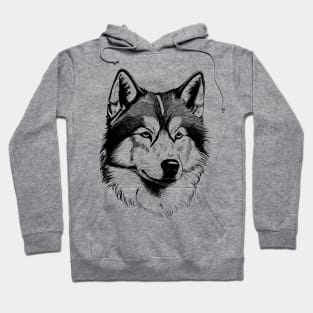 Alaskan Malamute dog minimalistic art illustration in black and white Hoodie